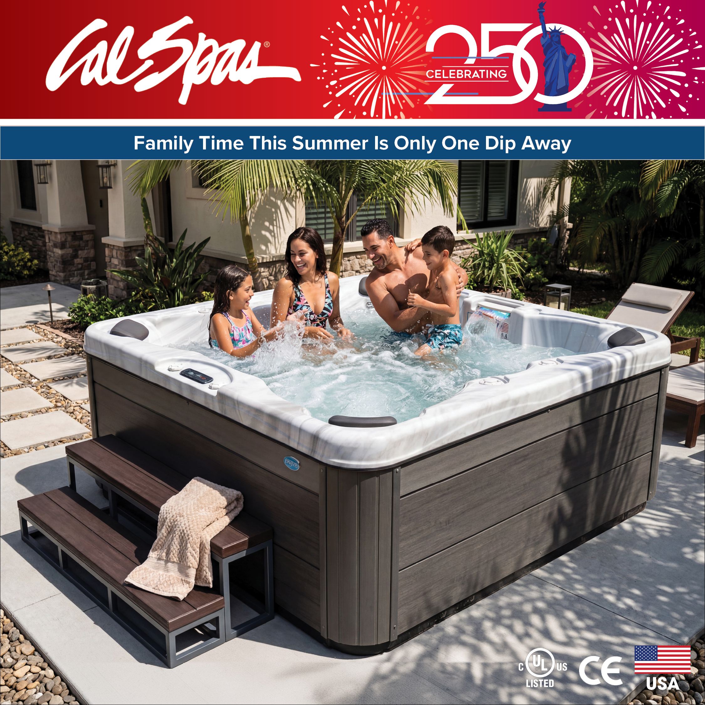 Calspas hot tub being used in a family setting - Venice